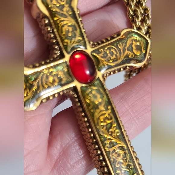 Vintage The Vatican library collection cross necklace enamel gold rope chain vtg - Picture 7 of 9